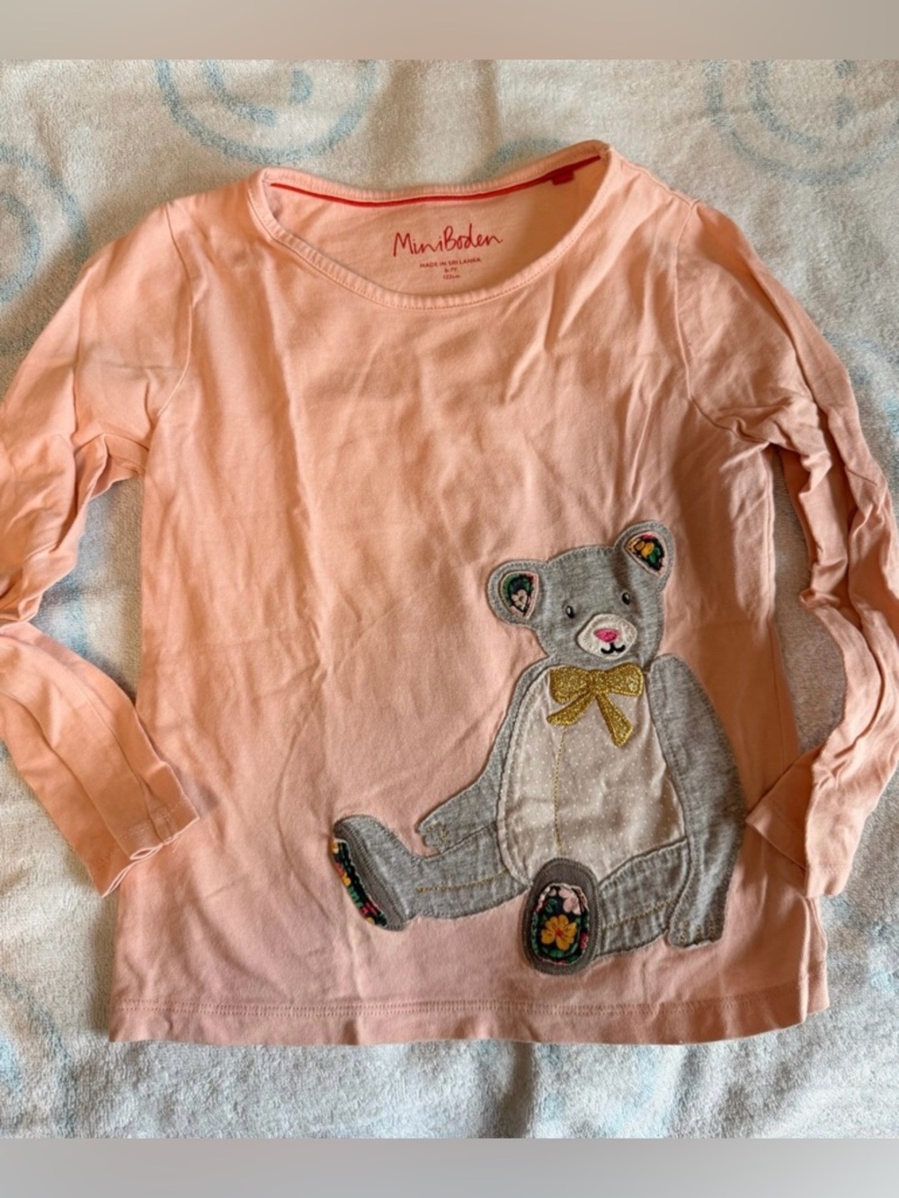 Mini Boden Long-Sleeve Bear Embroidered Tee